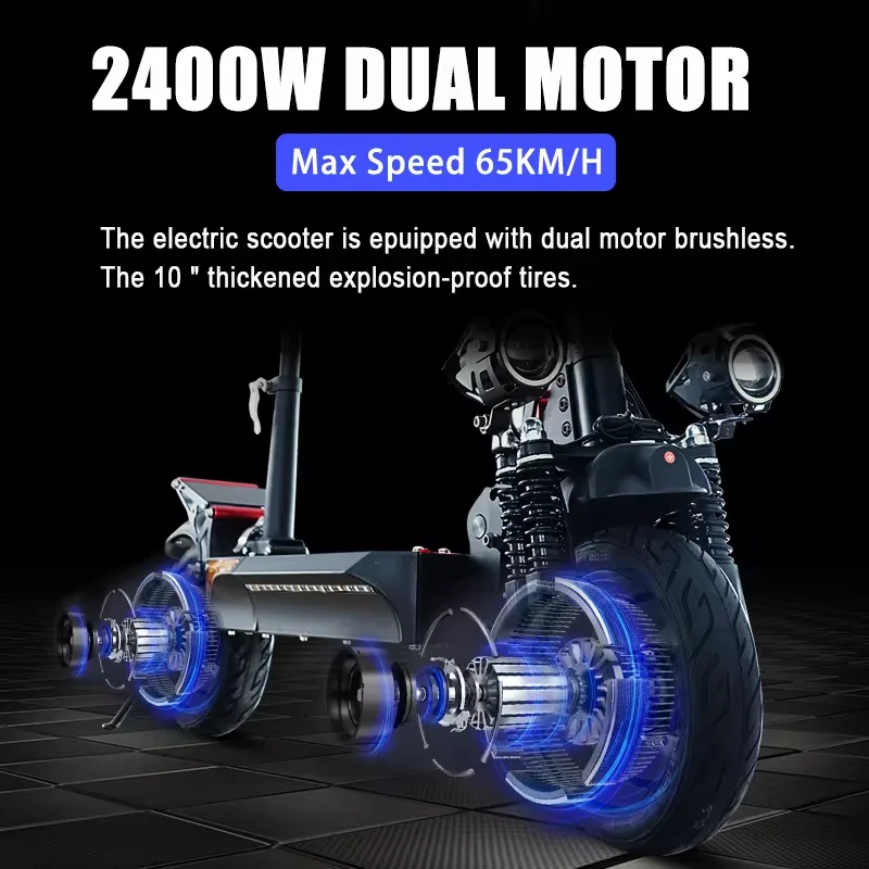 X500-Electric-Scooter with Seat 40 mph Max Speed 40-Miles Long Range 2400W Dual Motor 300lbs Max Load Foldable E-Scooter EU US