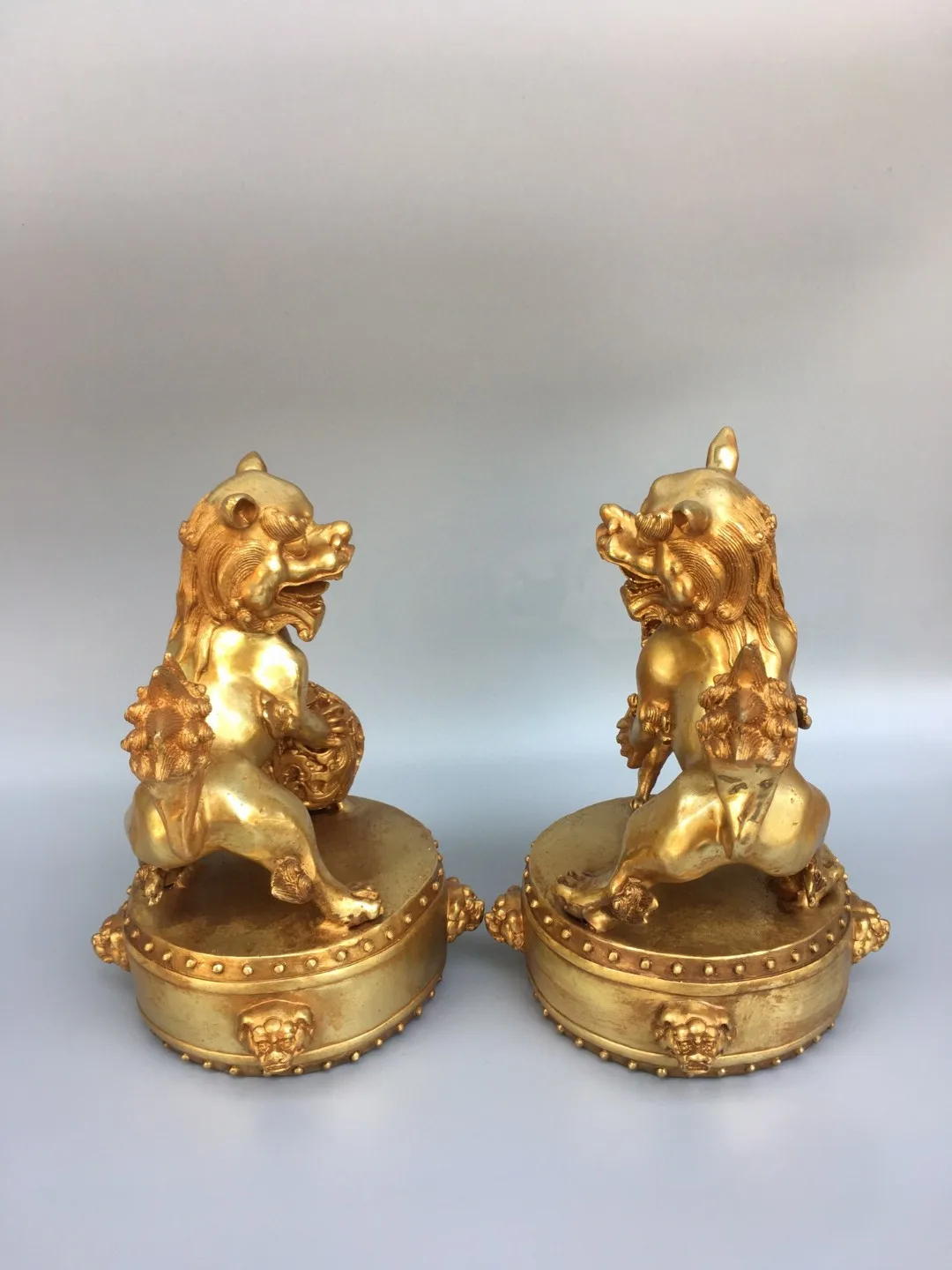 Everything goes well, pure copper, old copper, gilt lions, play balls, pair lions, home shops, porch, Bogu frame ornaments, orna