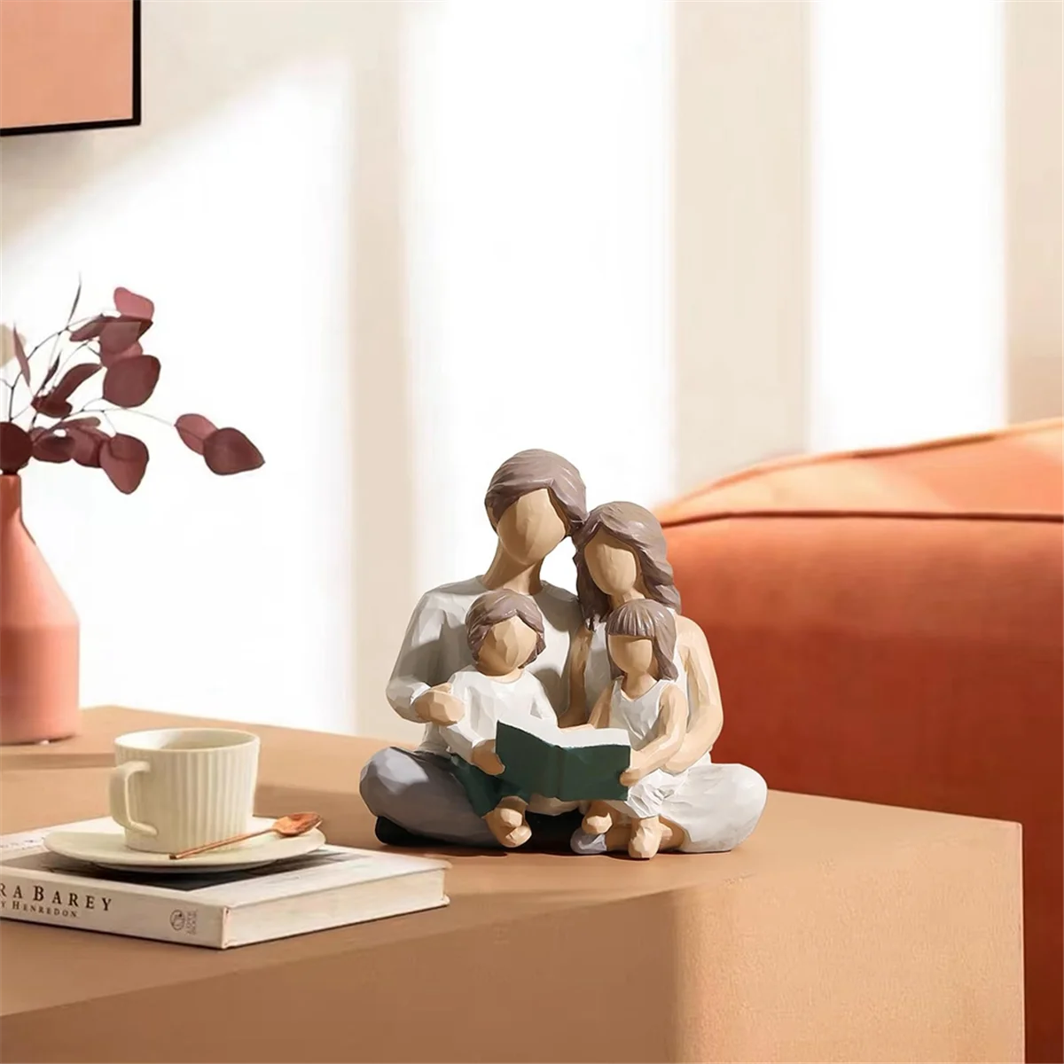 Family of 4 Reading Book Figurines, Hand-Painted Figures Gifts for Parents or Daughter and Son, Home Decoration