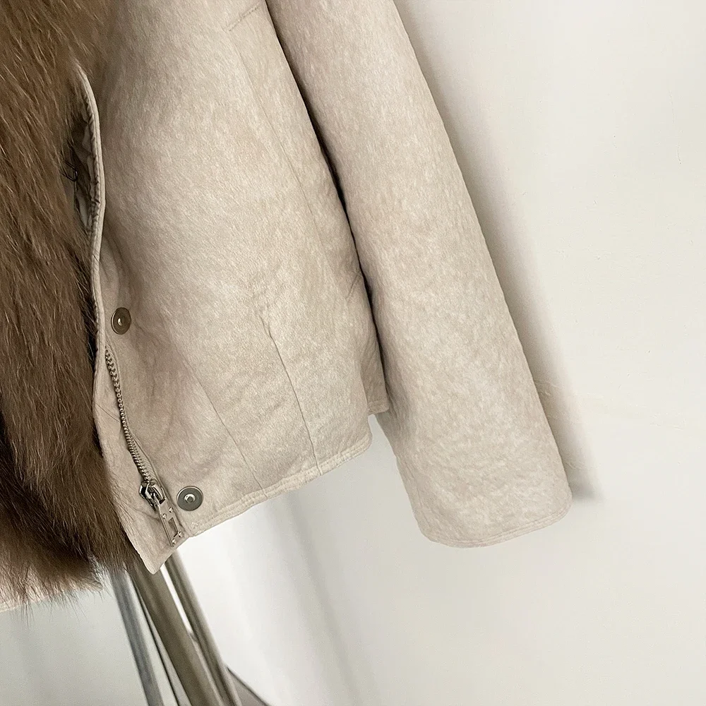 OFTBUY Dicke, kurze Daunenjacke für Damen, modische Jacke mit Reißverschluss und echtem Fell, gestreift, mit echtem Fuchsfellkragen, Daunenbekleidung. – Detail 20