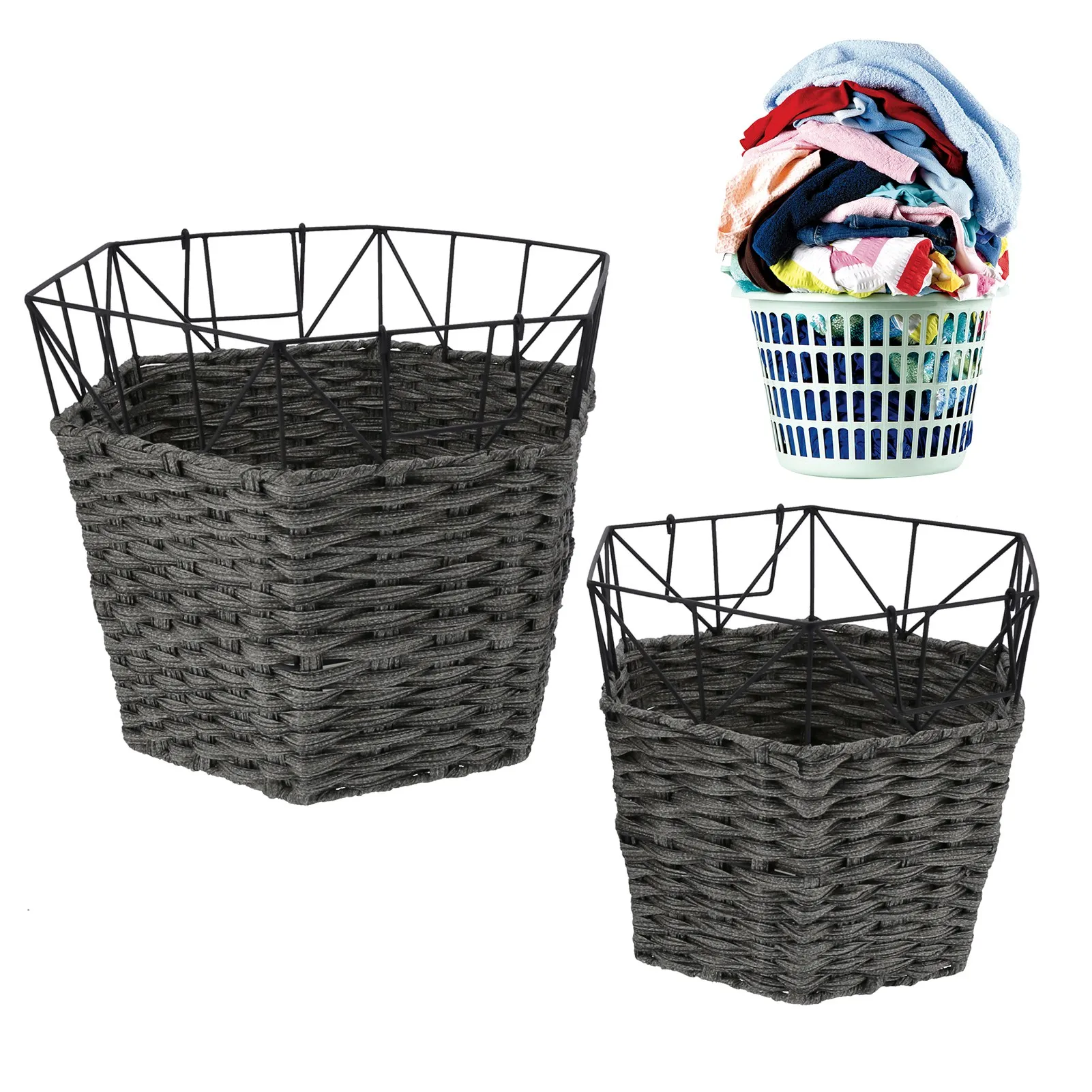 2PCS Wrought Iron Dirty Clothes Basket Laundry Basket Storage Organizer Home Supplies Laundry Basket Clothes Basket Storage