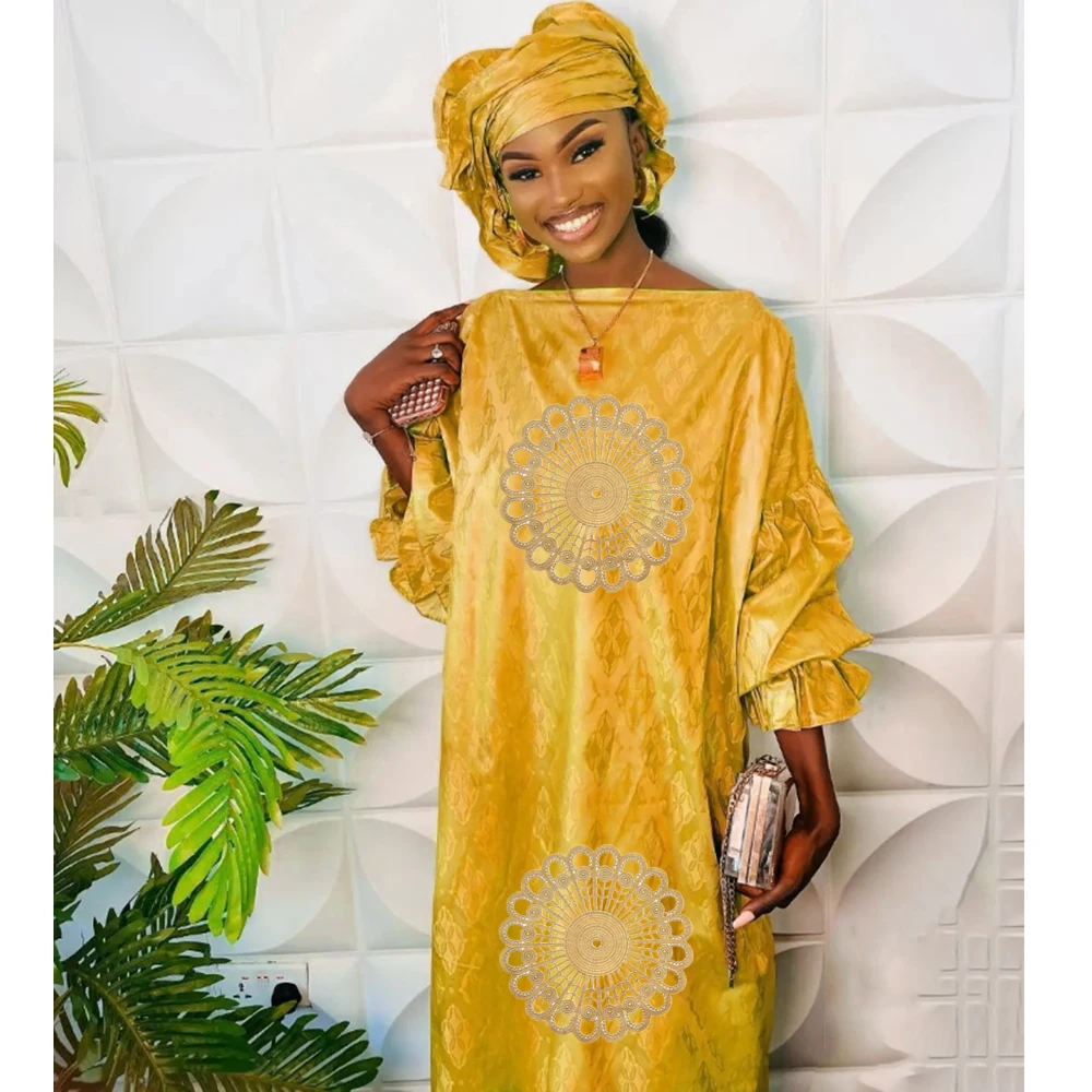 Matrimonio tradizionale africano Bazin Riche Boubou e sciarpa ricamo bacino Dashiki abiti nigeriani abbigliamento per abito da sposa