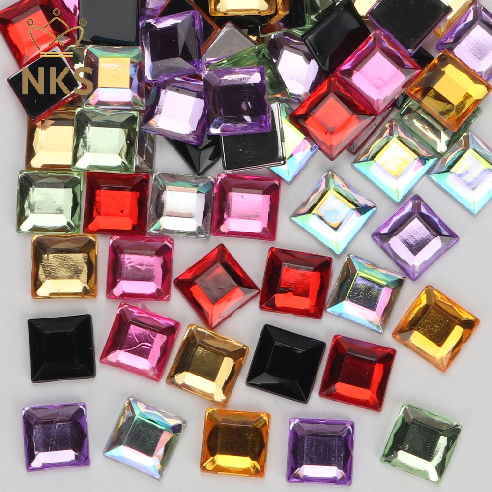 NKS 10mm 12mm Faceted Square Colorful Non-Hotfix Flatback Acrylic Rhinestone for Crystals DIY Garment Accessory Bags Shoes