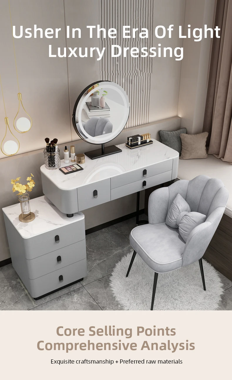 Super promotion 72.5/set Dressing Table Tocador Makeup Speaker Vanity  with LED Mirror and Drawers