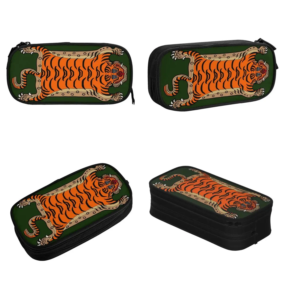 TIGER RUG Green Bath Mat Pencil Cases Pen Pencil Bags Girls Boys Large Storage School Supplies Zipper Pencilcases