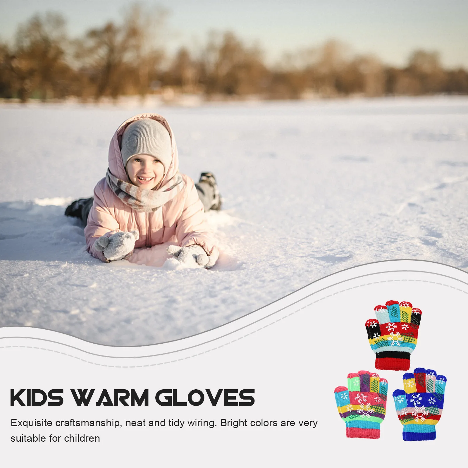 

6Pairs Kids Warm Gloves Full Finger Winter Mittens Simple Fashion Outdoor Cold Proof Gloves for Skiing Hiking Cycling