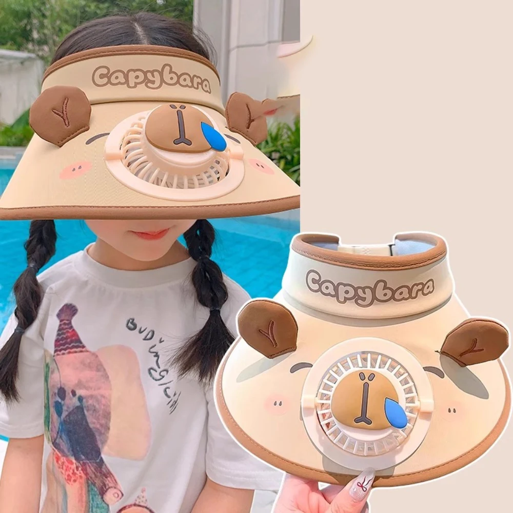 

Capybara USB Electric Sun Protection Hat for Girls Summer Cute Outdoor Hiking Sun Hat UV Protection Wide Brim Travel Hat