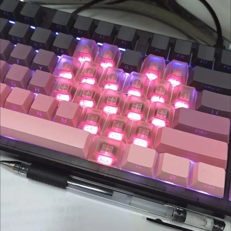 

D5BB Original Profile Fogged Heart Transparents Keycaps 21Key Set For Customs Mechanical Keyboards Material Glows Through Design