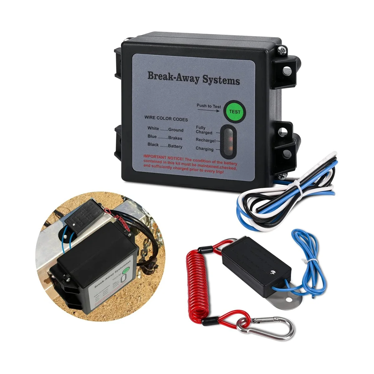 

Trailer Brakes Breakaway Kit with Switch, LED Test Light Electric Breakaway System, Universal Trailer Brake Controller