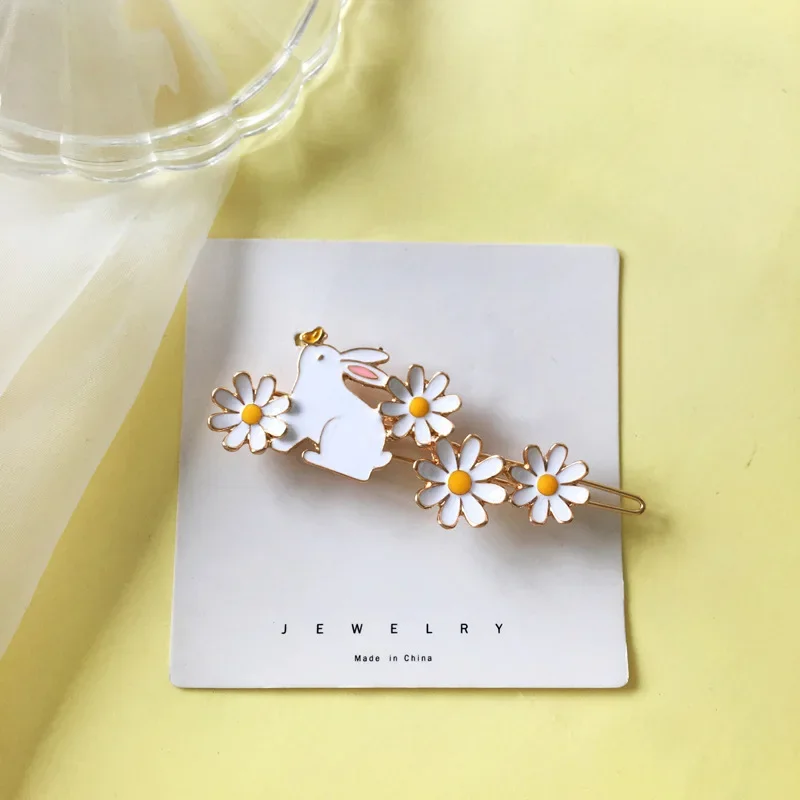 Japanese Cherry Blossom Daisy Flower Pink Sakura Hairpin Fashion Cute Animal Cat Rabbit Planet Hairclip for Women Girls flowers