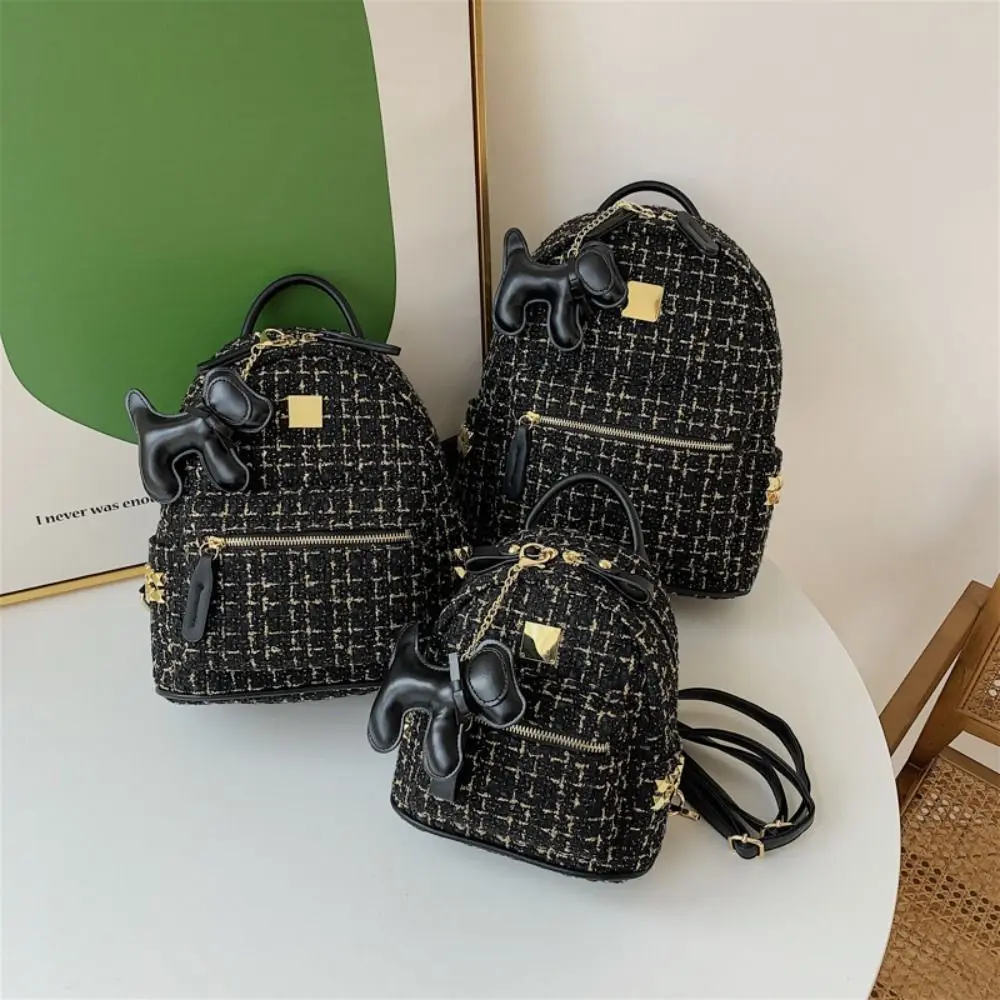 

French Solid Color Backpack Resistant To Dirt Durable Large Capacity School Bag Woolen Student Bag with Pendant Outing