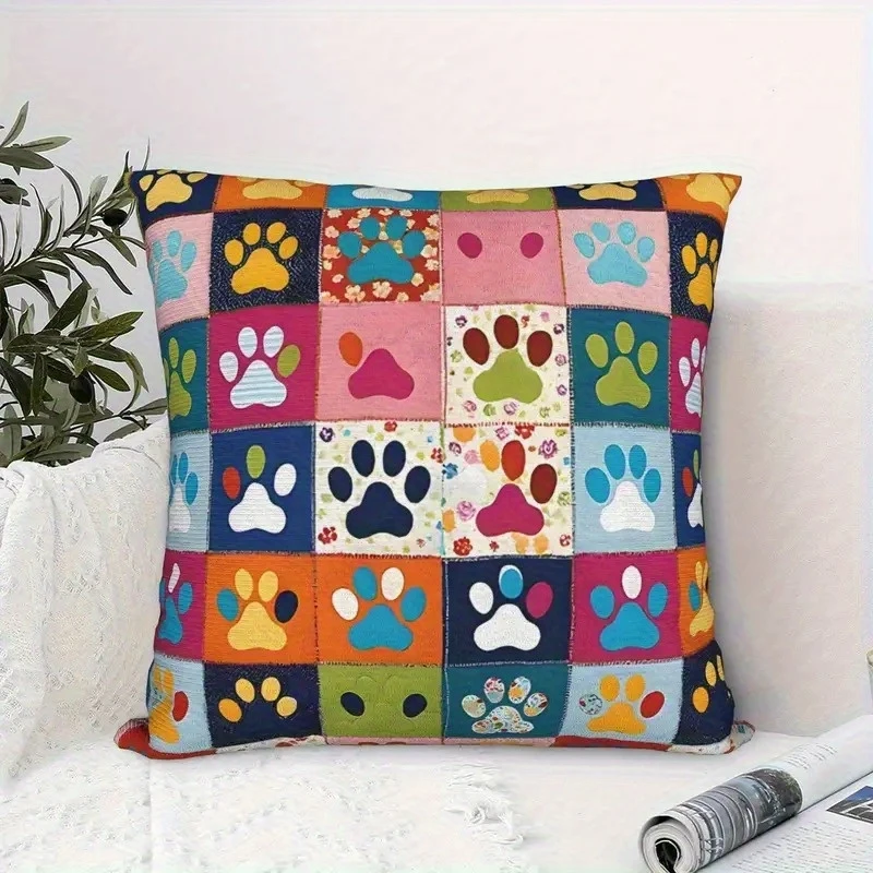 VIKAMA Colorful Cat Paw Print Zipper Decorative Cushion Covers, suitable for sofas, living rooms, bedrooms, and home decor