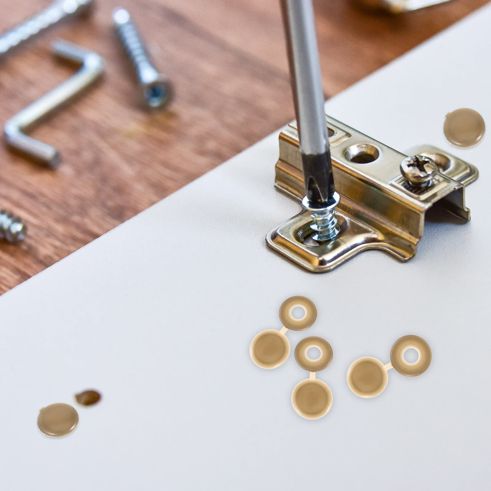 

100pc Screw Cap Decorative Hinged Washer Top For Furniture Wall Outlet Screws Protection Plastic Covers Caps Durable Pe