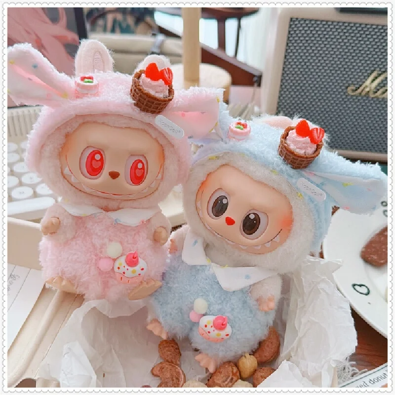 First, second and third generation labubu kids' clothes 17cm long Lappibu sitting party outfit strawberry plush one-piece dre