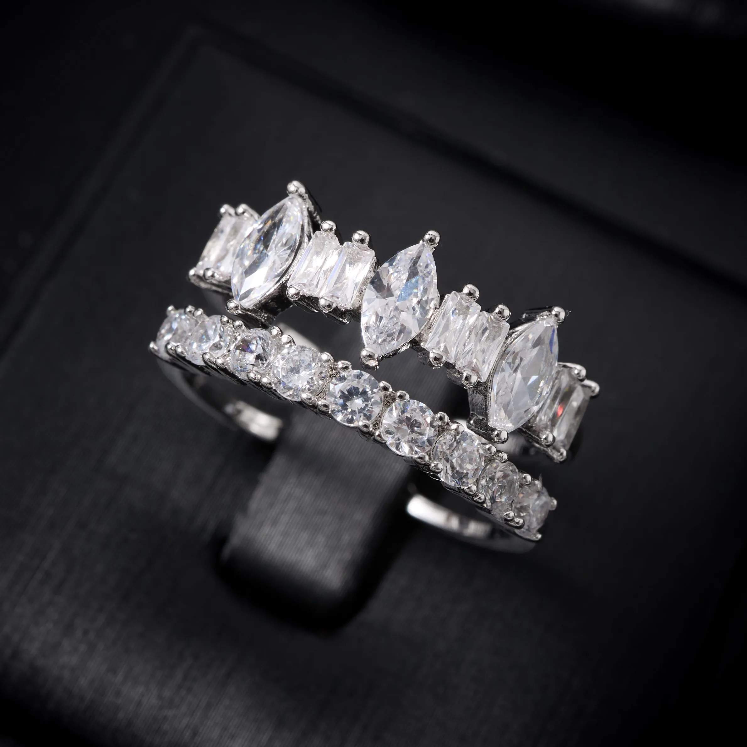 018766 Dubai Luxury Bridal Jewelry Set 4 Pieces Multi Shape Zircon Double Layer Tennis Necklace Water Drop Long Earrings Bracele