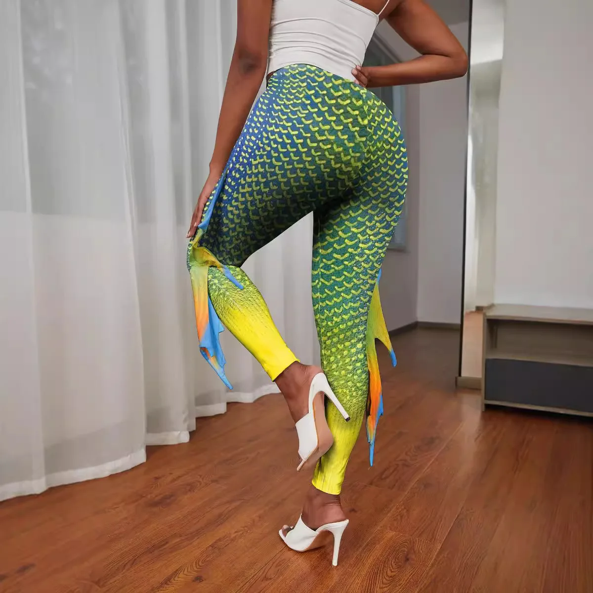 2024 New Style Hip Lifting Small Leg Women's Mermaid Tail Scale Fish Fin Printed Pants For Women