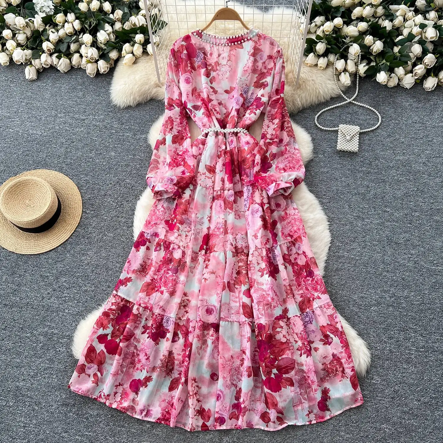 Sexy Chic lantern sleeve Beadi - Vintage Fashion Dresses ulasan dan harga
