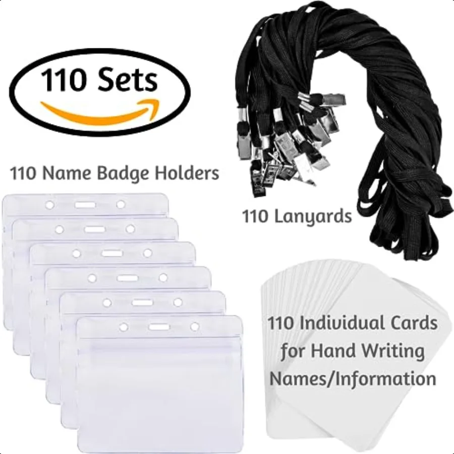 330 pcs Make 110 Name Tag Holders with Lanyards and White Insert Cards Quick Load No Zipper Badge Protector ID Holder Heavy Dut