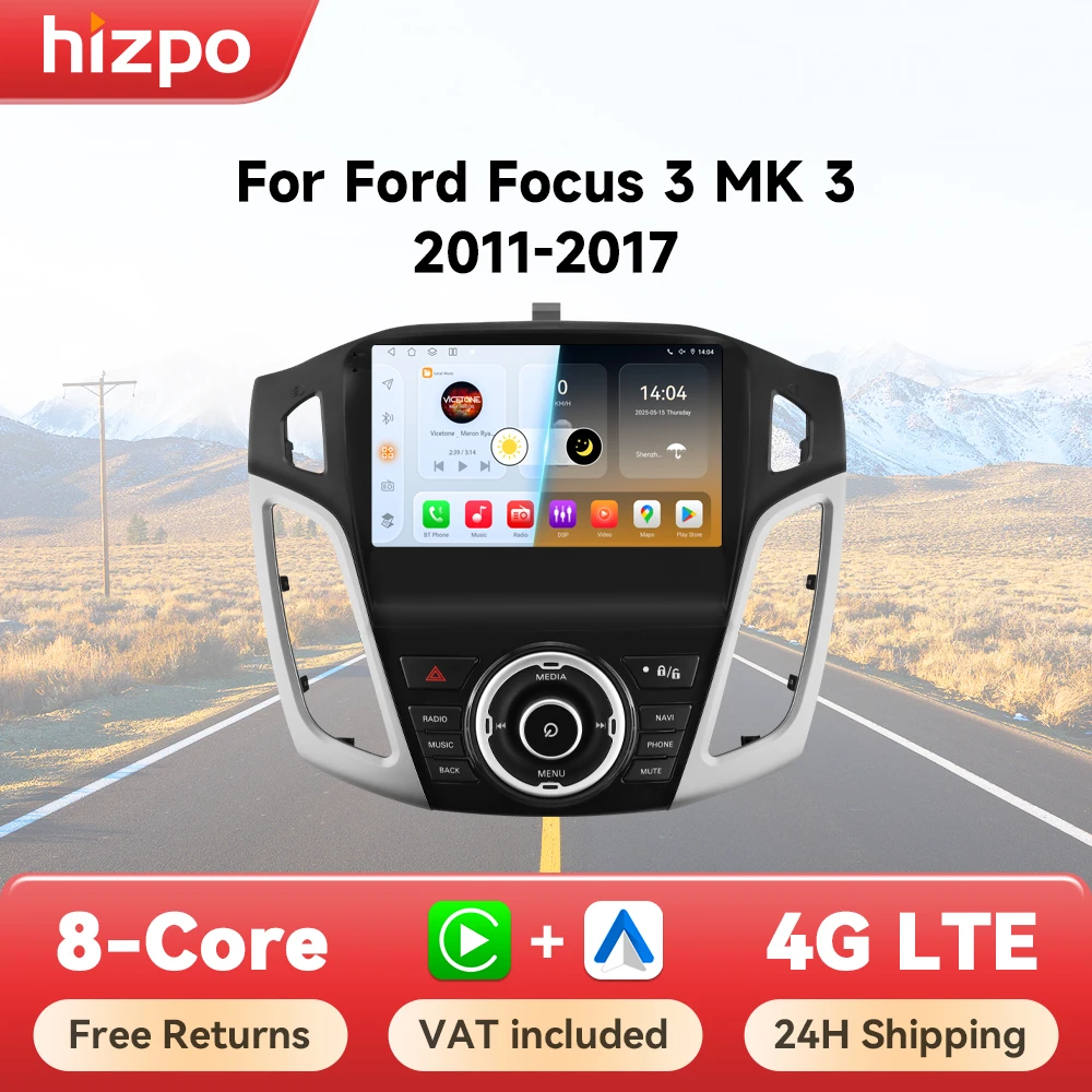 Hizpo KI-Sprachsteuerung Radio für Ford Focus 3 mk3 2011-2019 Carplay Auto-Multimedia GPS 2-DIN Android Auto 2-DIN Autoradio Octa-Core DSP