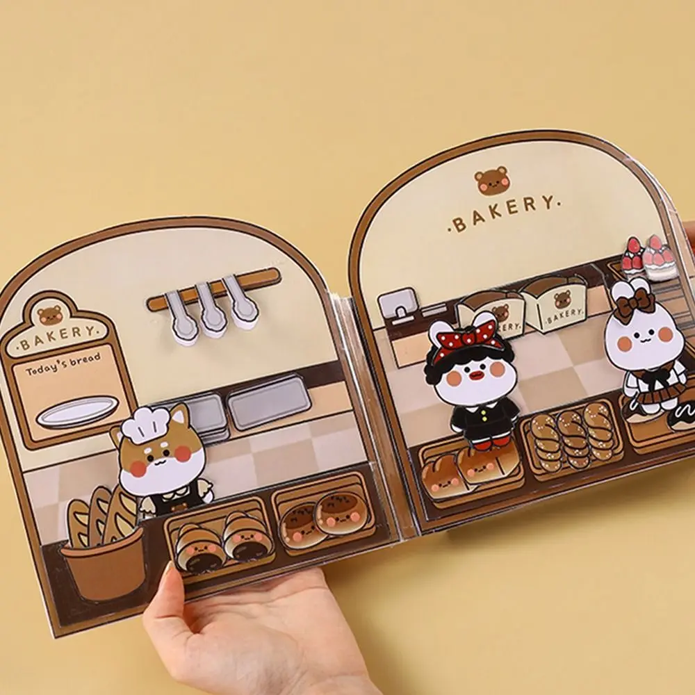 Paper Waffle Quiet Book Colorful Bread Cartoon Busy Book Fried Chicken Convenience Store Snack Bar Sticker Game.