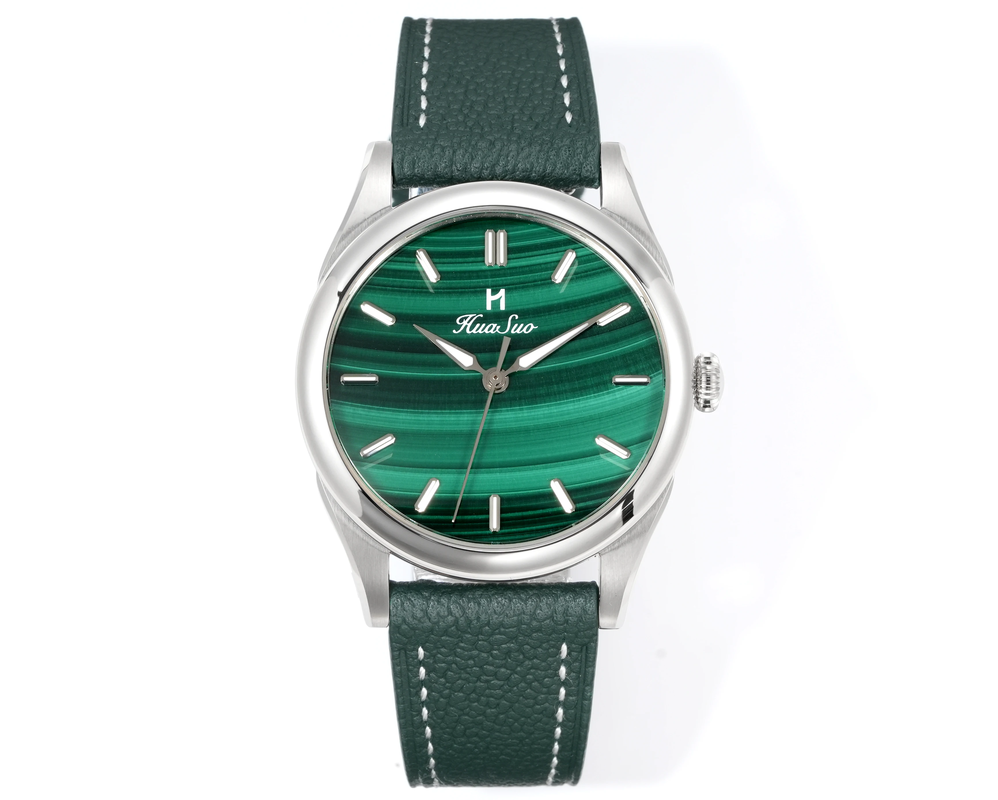 HUASUO nuevo reloj de negocios para hombres de 38mm esfera de malaquita Natural PT5000 reloj de pulsera mecánico automático de piedras preciosas zafiro resistente al agua 50