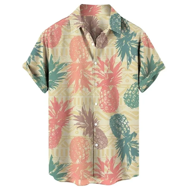 

3d Print Tropical Fruits Pineapple Beach Shirt Hawaiian Holiday Lapel Short-sleeved Outdoor Casual Men's Shirts Oversized Tops