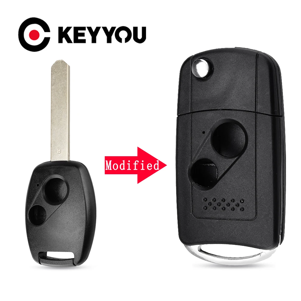 

KEYYOU New Remote 2 Button Flip Folding Key Shell Case Cover For Honda CRV Accord Civic Fit 2B