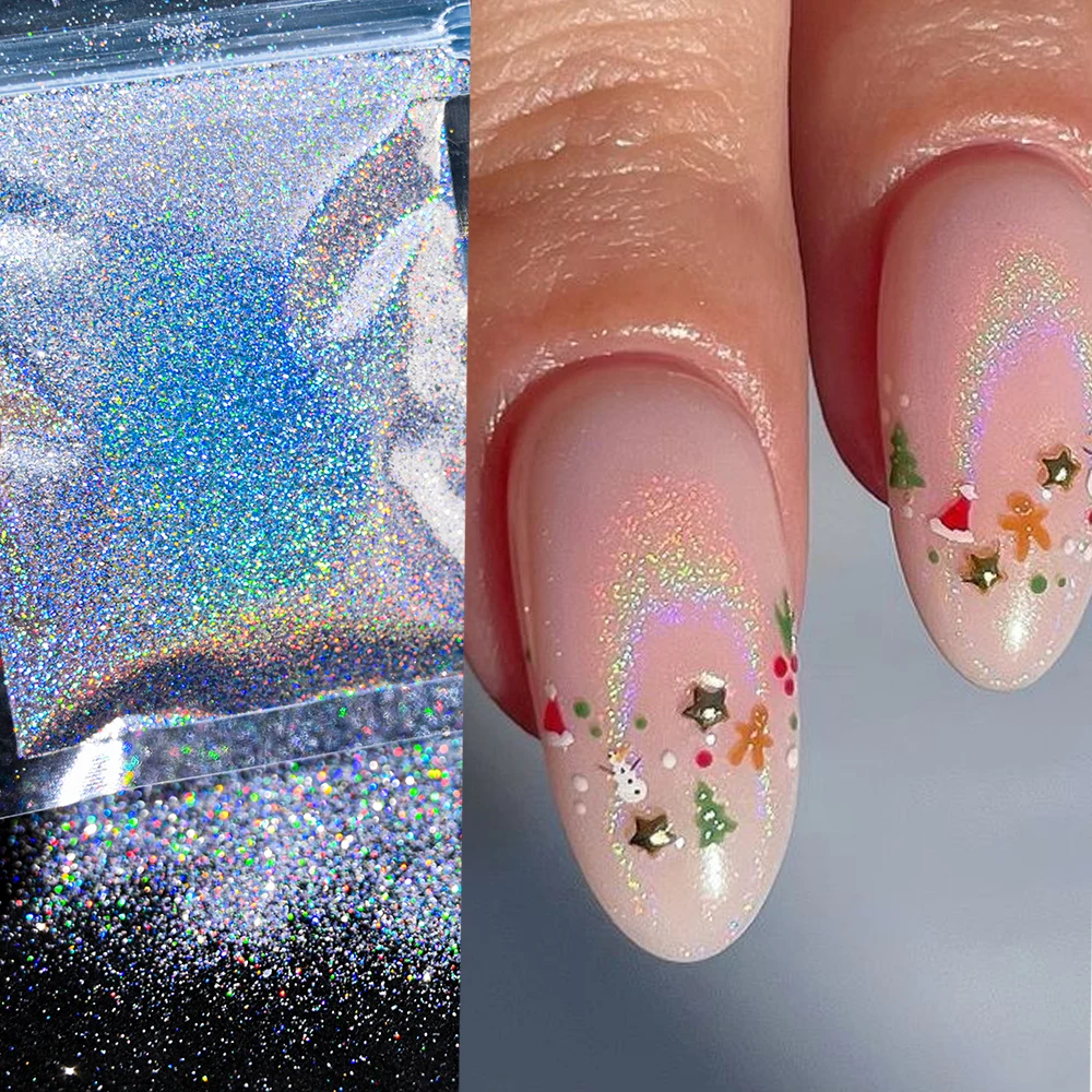 5g/10g/50g holográfico unhas brilhos super brilhante ultra fino uv gel polonês laser esfregando poeira pigmento de unhas natal fornecimento de unhas