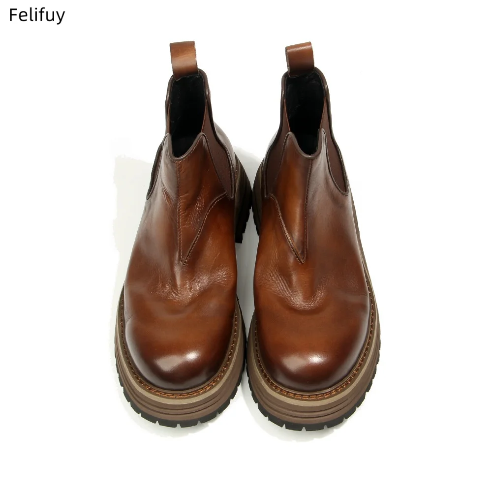 Cowhide Men Chelsea Boots Genuine Leather Men's Boots Vintage Handmade Platform Boots High Quality Men's Ankle Boots Wear-resist