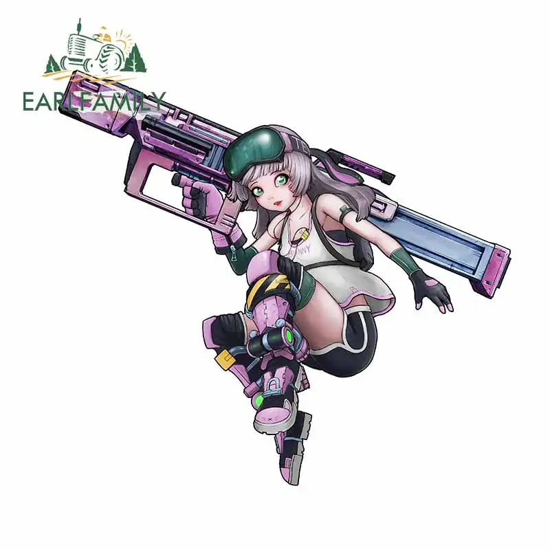 

EARLFAMILY 13cm X 11.9cm For Cute Girl With Gun Scratch-proof Car Stickers Anime Refrigerator VAN Waterproof Decoration RV Decal