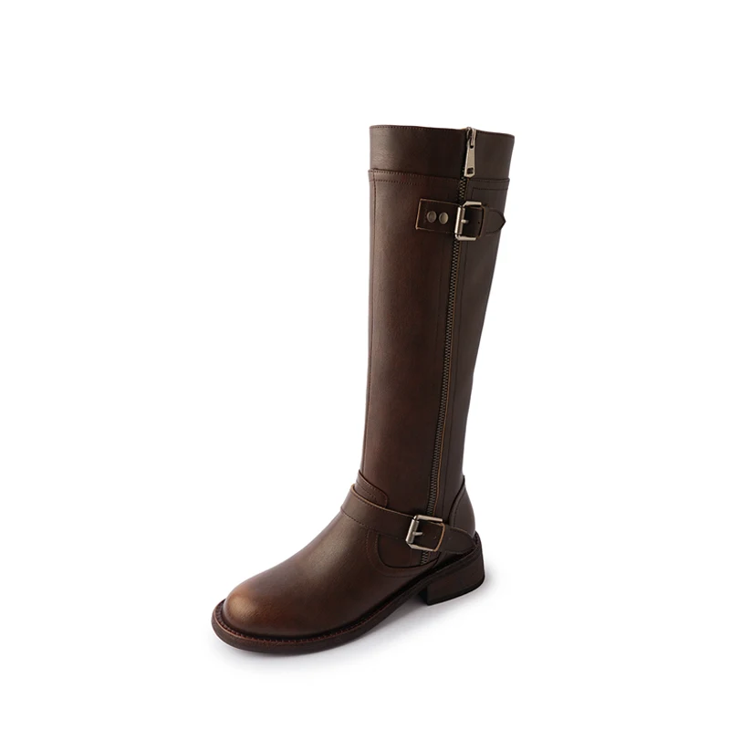 Arden Furtado Genuine Leather Woman Boots Knee High Platform Trend Punk Gothic New Rock Brown Women's Shoes Motorcycle Footwear