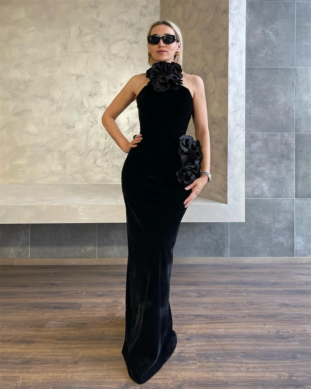 Prom Dress Yipeisha Classic Modern Style Formal Evening Halter Mermaid Flowers Velour Bespoke Occasion Dresses Saudi Arabia