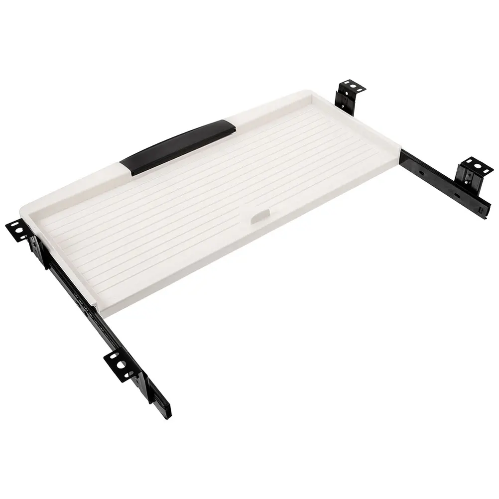 

Keyboard Tray Sliding under Desk Multi purpose Storage Grey White 35mm Wide 14 Inch Black Ergonomic Typing Angles Wrist Relief