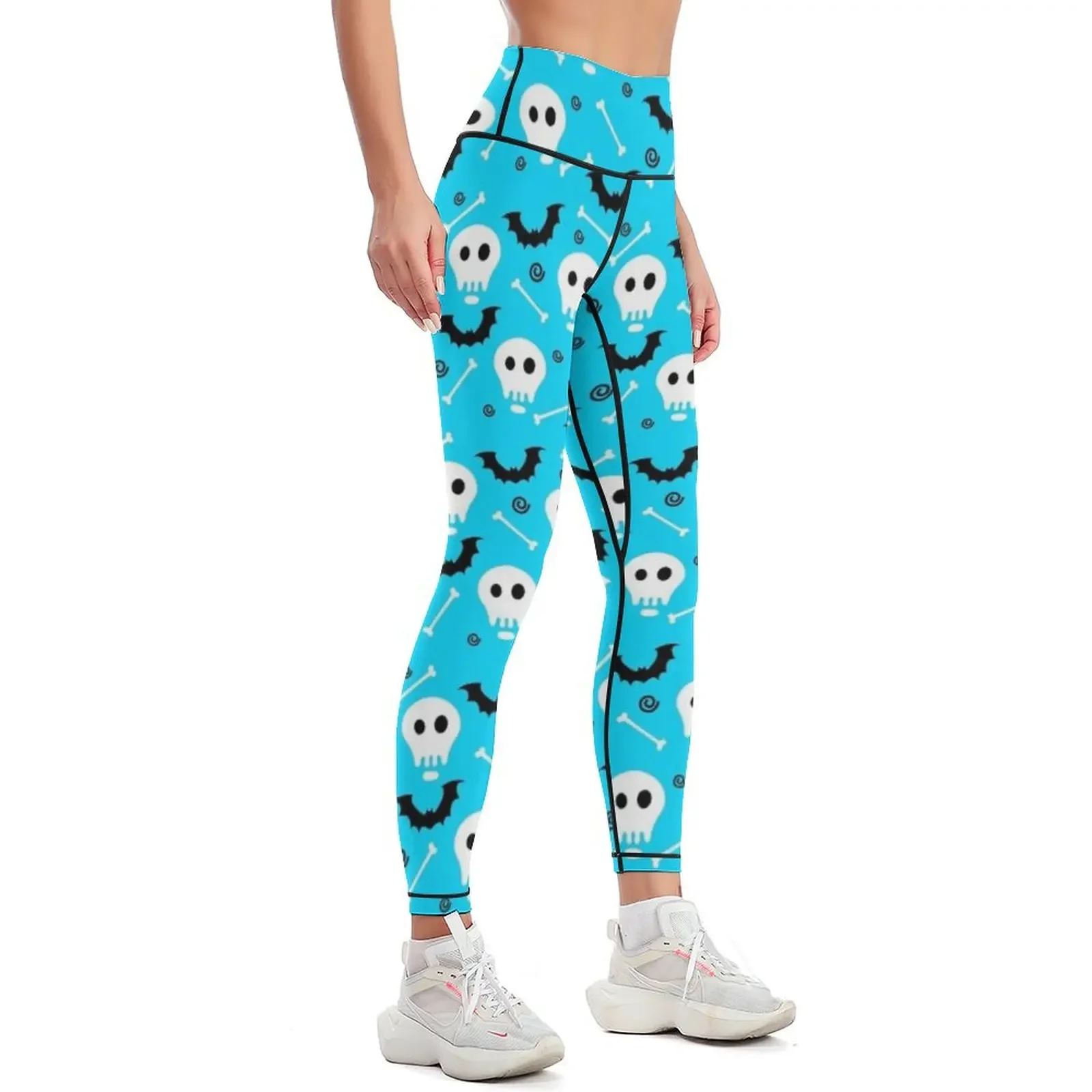 Halloween skull and crossbones bats pattern Leggings fitness set gym Fitness clothing exercise clothing for Womens Leggings