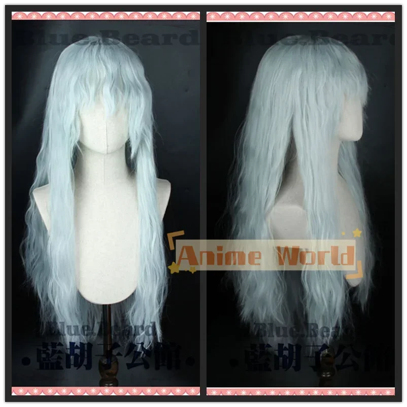 Berserk Griffith Cosplay Wig 70cm Silver White Mixed Blue Curly Wavy Long Heat Resistant Synthetic Hair Wig