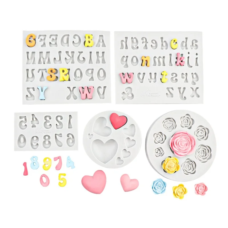 3D Flower letter Heart Silicone Mold DIY Chocolate Mould Large Small Size,Birthday Cake Decor Epoxy Resin Kitchen Baking Tool