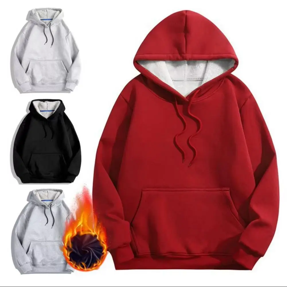 

2026 Women Fall Winter Hoodie Thick Fleece Lined Hooded Long Sleeves Kangaroo Pocket Jacket Loose Drawstring Sport Coat 50