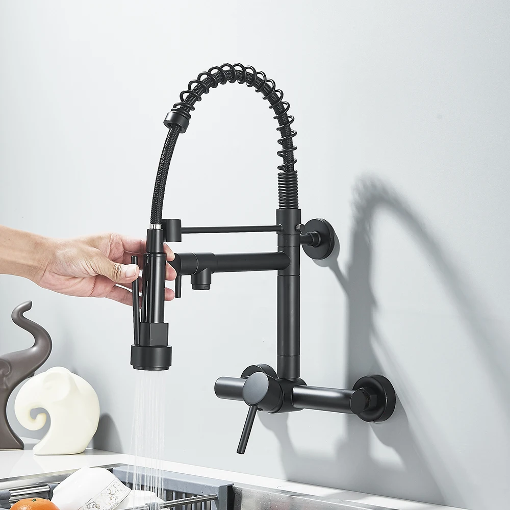 Black Kitchen Faucet 360 Rotation Pull Down Hand Sprayer with Buckle Kitchen Taps Wall Mounted Cold Hot Water Mixer Taps Chrome