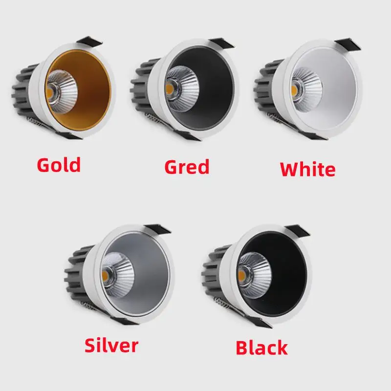 Dimmable Recessed Anti Glare COB LED Downlights 7W/9W/12W/15W LED Ceiling Spot Lights AC85~265V Background Lamps Indoor Lighting