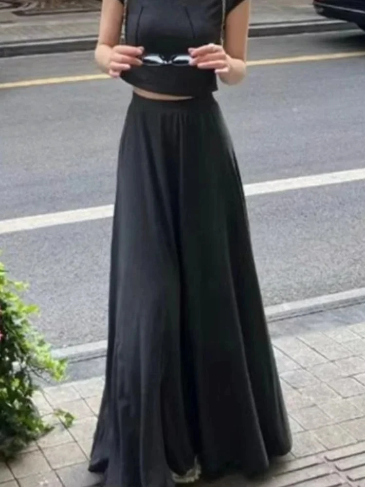 

Maxi Skirts Women Retro Faldas Solid Simple Harajuku Casual Ulzzang Cozy Comfortable Spring Fall Elegant Korean All-match Mujer