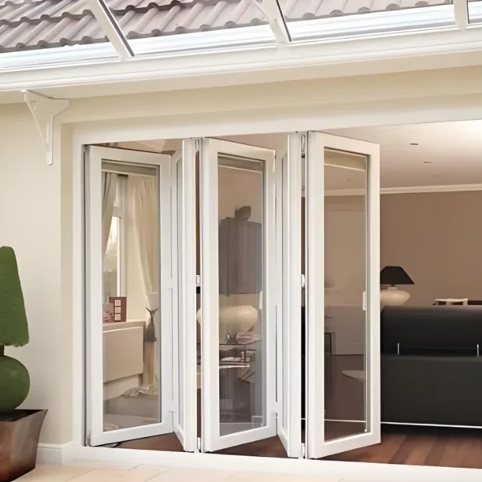 High Quality Customized Aluminum Alloy Bi-Fold Balcony Sliding Door Modern Design Double Tempered Glass Factory Finished for