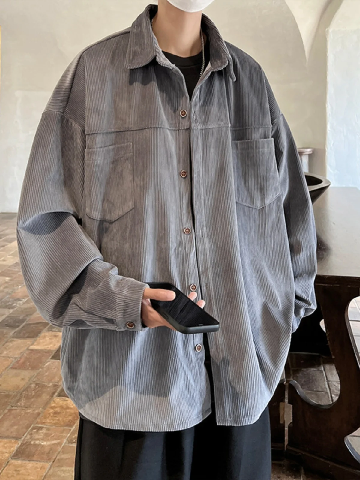 

Ретро-американская мужская рубашка из вельвета с длинным рукавом, весенне-осенняя, в корейском стиле, модная брендовая верхняя одежда, повседневная рубашка