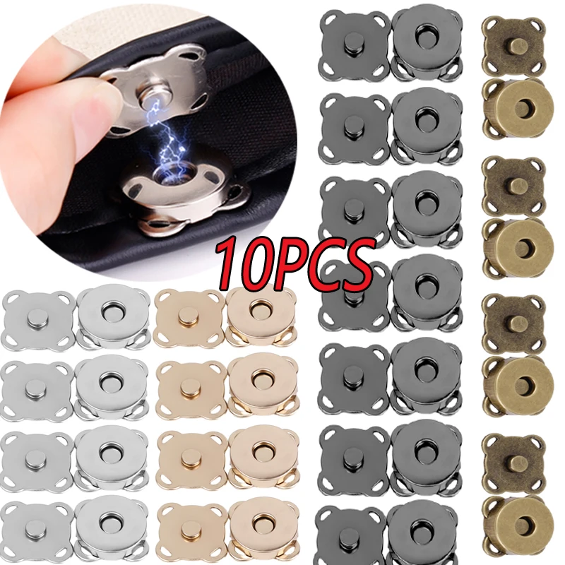 10pcs Magnetic Button Sewing Metal Snaps Clasps Purse Handbags DIY Making Buttons Locks Plum Blossom Pin Clothes Craft Button