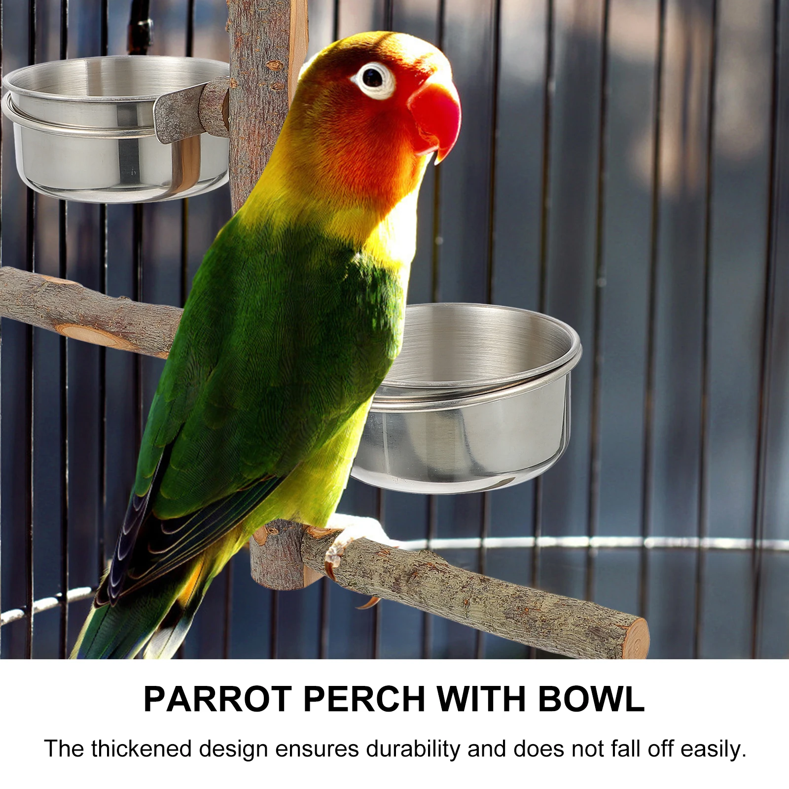 

Parrot Food Bowl Stand Combination Perch Plaything with Birds Rack Platform Biting Toy