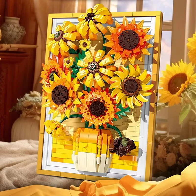 Sunflower Brick Art Frame Kit Bouquet DIY Toys NEW Decoration 3D Picture Building Blocks Flowers DIY Girl Friend Christmas Gifts