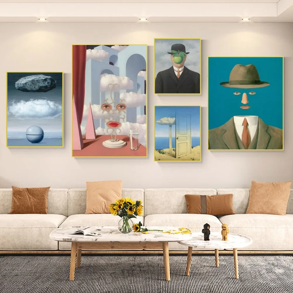 Rene Magritte Painting Surrealism DIY Sticky Poster Fancy Wall Sticker for Living Room Bar Decoration Wall Decor