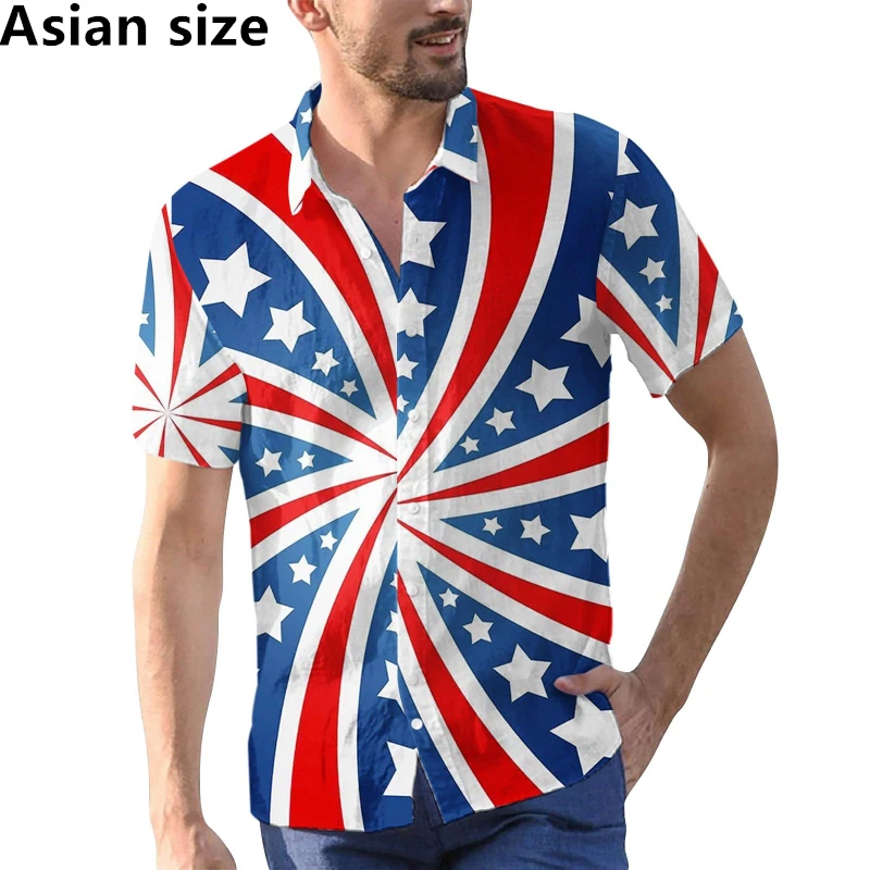 

America Flag Graphic Shirts For Men Clothing 3D Printed Hawaiian Beach Shirts Short Sleeve Y2k Tops Vintage Clothes Lapel Blouse