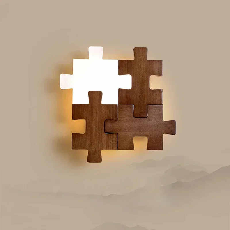 

Nordic Creativity LED Sconce Lights Wood Wall Lamp Building Block Puzzle Light Living Room Decor Wall Light Bedroom Bedside