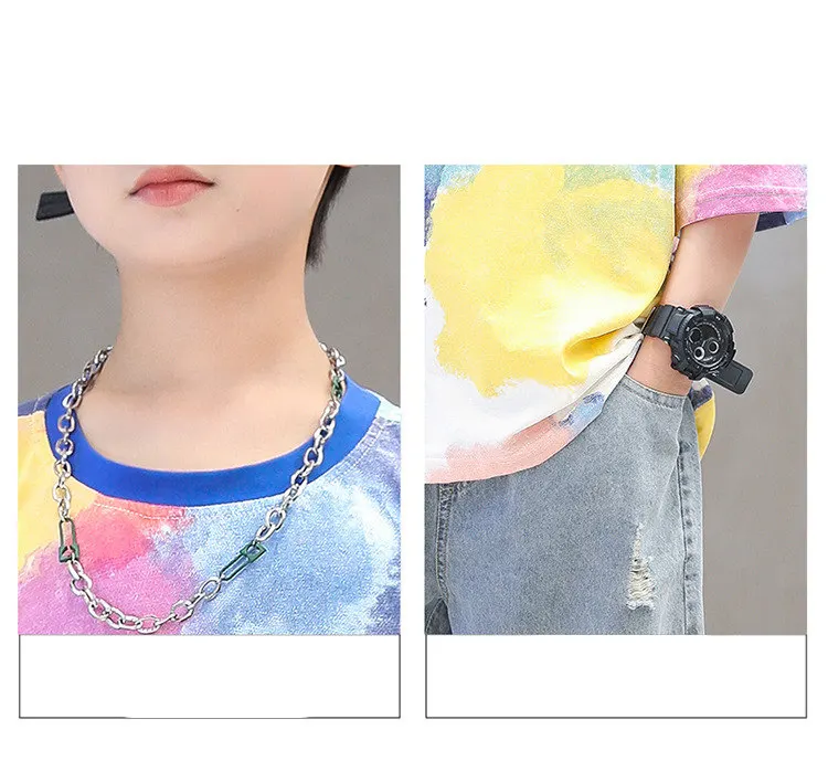 Sommer Tie-Dye Coole Kinder Jungen Freizeit-Oberteile Bedrucktes Trendiges Kinder-T-Shirt Kurzarm Teenager-T-Shirts Baumwoll-T-Shirt 4-14 Jahre Alt – Detail 14