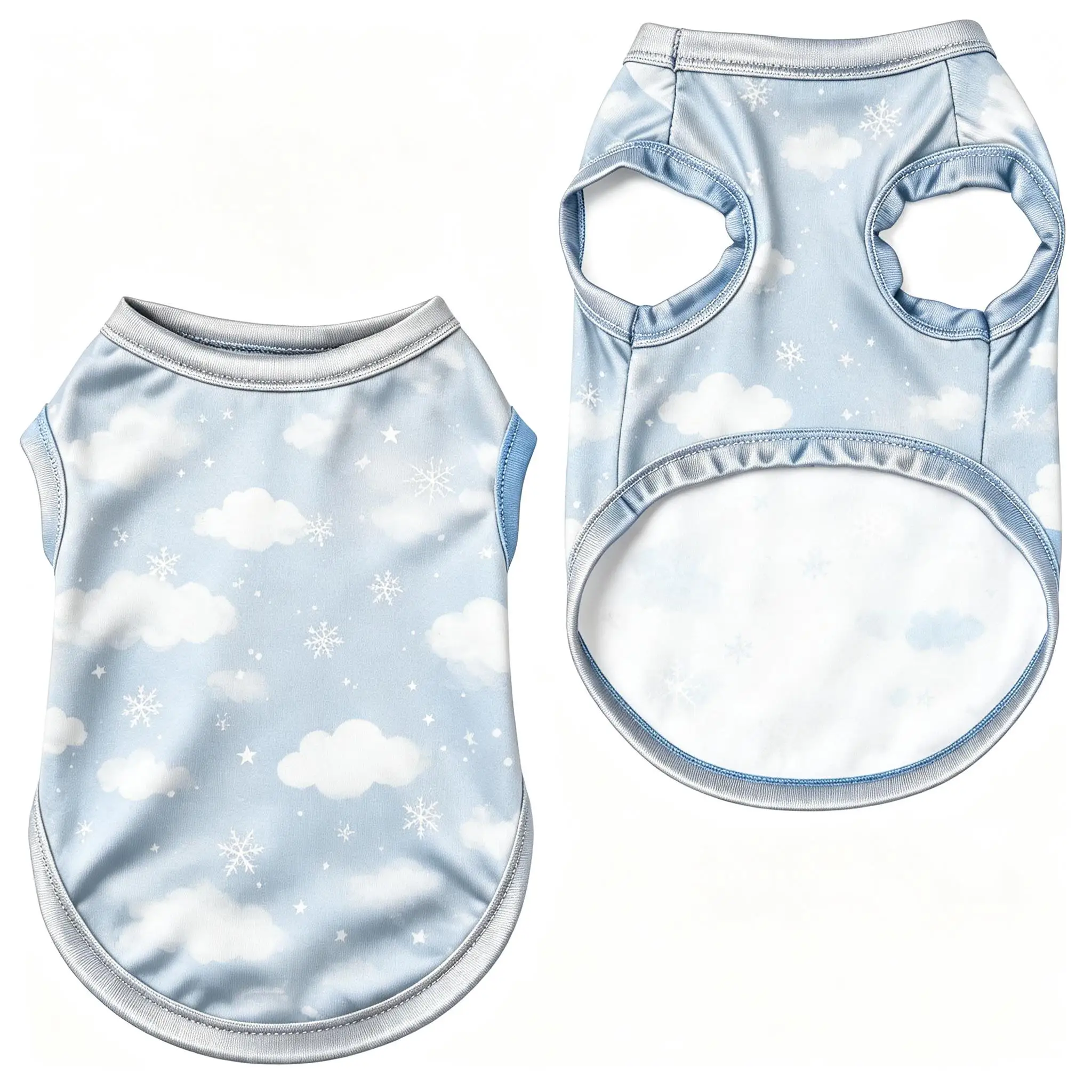 Pet Dog Vest Blue Cloud Snowflake Print Sleeveless Shirt for Small Medium Dogs Dreamy Sky Theme Daily Wear